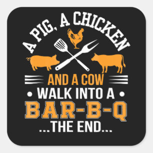 Sticker Carré BBQ   BBQ Lover Pig Chicken Cow Walk In Bar BBQ