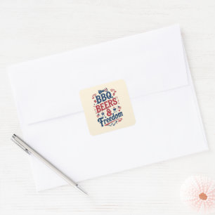 Sticker Carré BBQ, Bières et Liberté – Rétro 4 juillet Vibes