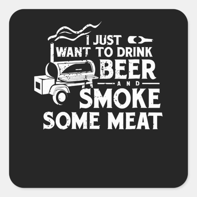 Sticker Carré BBQ Fumer Pitmaster Cadeau Boire Bière Fumer Viand (Devant)