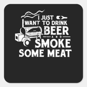 Sticker Carré BBQ Fumer Pitmaster Cadeau Boire Bière Fumer Viand