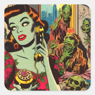 Sticker Carré BD Zombie Horreur vintage