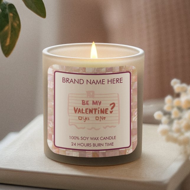 Sticker Carré Be My Valentine Custom Pink Candle Labels  (Créateur téléchargé)