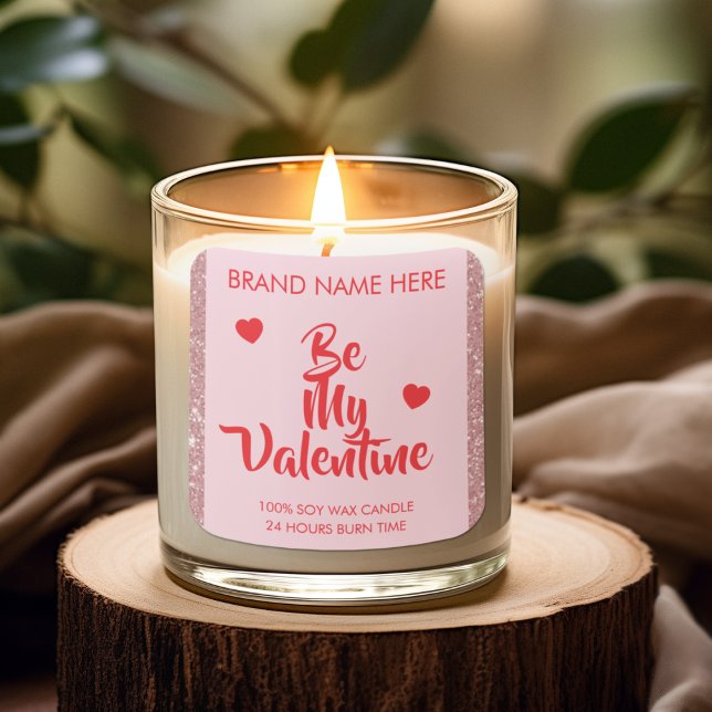 Sticker Carré Be My Valentine Custom Pink Candle Labels  (Créateur téléchargé)