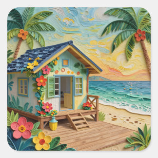 Sticker Carré Beach Home Coastal Art