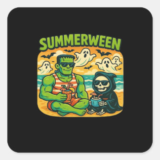 Sticker Carré Beachside Boogeymen - Classe Retro Summerween Vibe