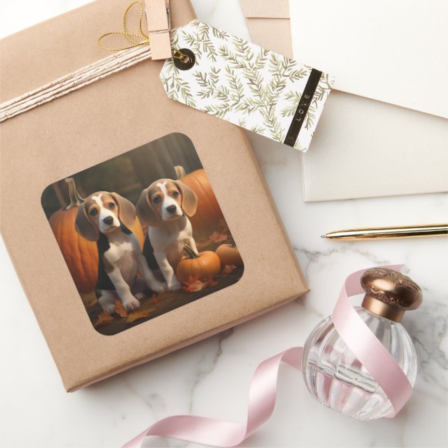 Sticker Carré Beagle chiot Autumn Delight Pumpkin  (Cadeaux)