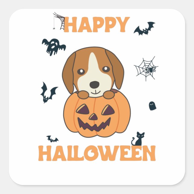 Sticker Carré Beagle En Chiens Doux Citrouilles Bonne Halloween (Devant)