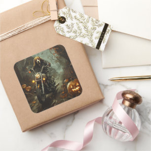 Sticker Carré Beagle équitation moto Halloween effroi