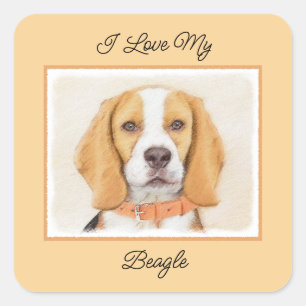 Sticker Carré Beagle Hound Dog Peinture Animal Art original