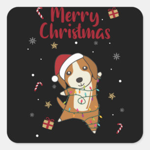 Sticker Carré Beagle Joyeux Noël Animaux d'hiver Chien