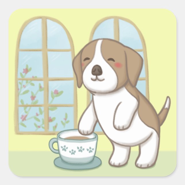Sticker Carré Beagle mignon & Coupe de café (Devant)