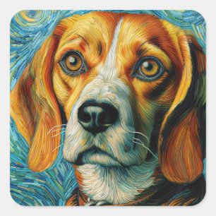 Sticker Carré Beagle Van Gogh Style