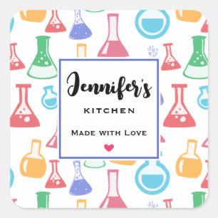 Sticker Carré Beakers et flacons Fun Science Motif Cuisine