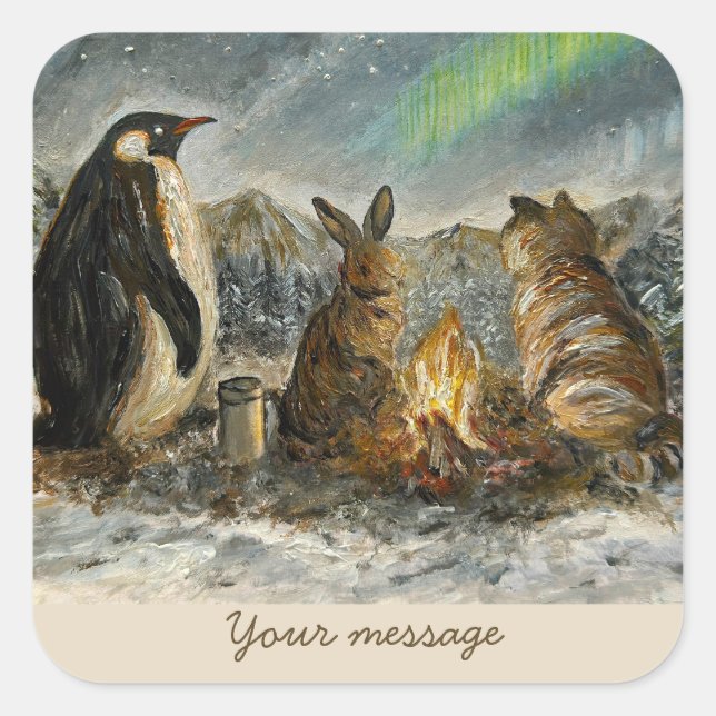 Sticker Carré Beam Lingering Whimsical Aurora Animals Painting (Devant)
