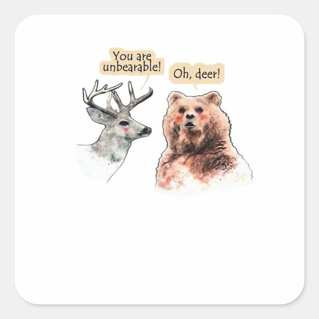 Sticker Carré Bear And Deer Conversation Funny Wildlife Design  (Devant)