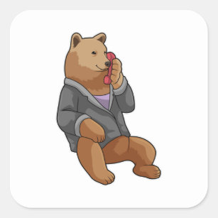 Sticker Carré Bear as Secretary with Phone