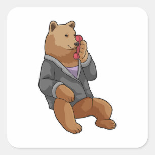 Sticker Carré Bear as Secretary with Phone