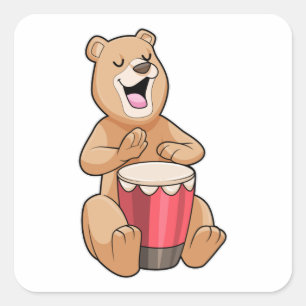 Sticker Carré Bear at Music with Drum