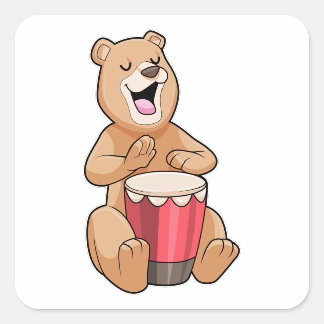 Sticker Carré Bear at Music with Drum (Devant)