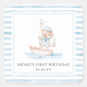 Sticker Carré Bear marin Bear Bleu Bleu Bande Anniversaire