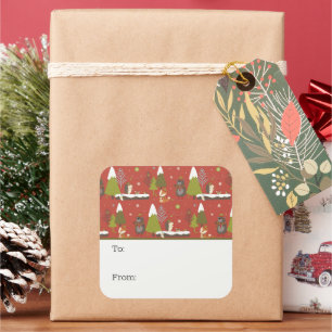 Sticker Carré Bear mignonne, Fox et Hérisson Enfants Noël amusan