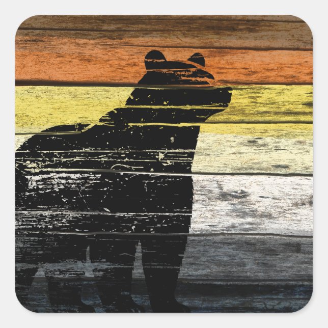 Sticker Carré Bear Pride Wood Art (Devant)