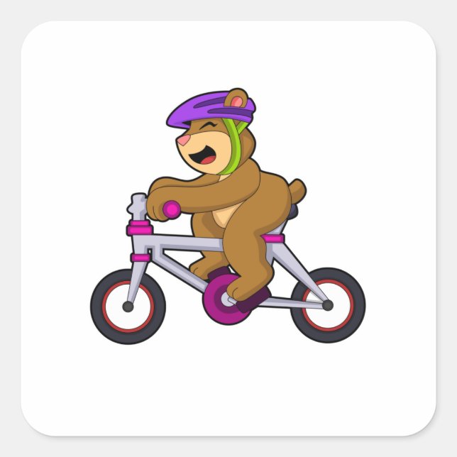 Sticker Carré Bear with Bicycle & Helmet (Devant)