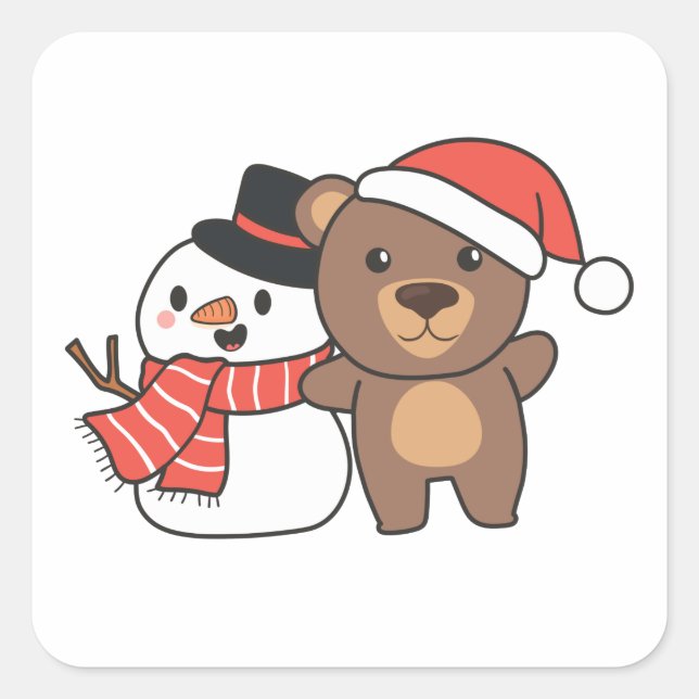 Sticker Carré Bear With Snowman (Devant)