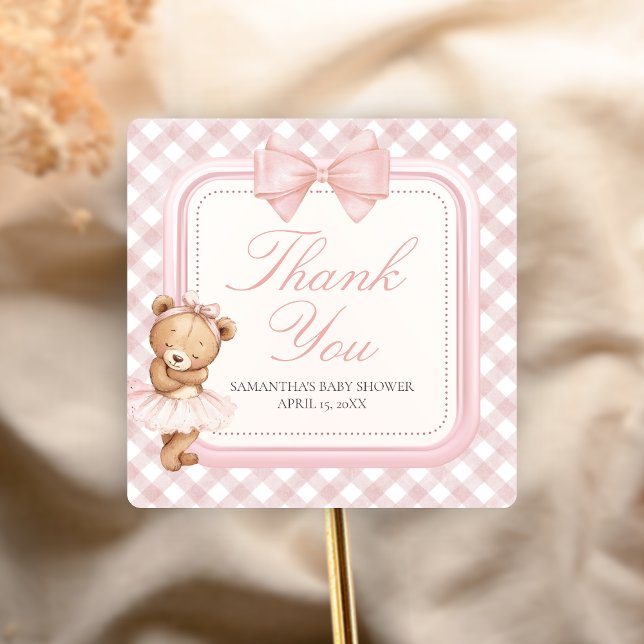Sticker Carré Bearly Wait Elegant Bear Baby Shower (Pink Bear Baby Shower Sticker)