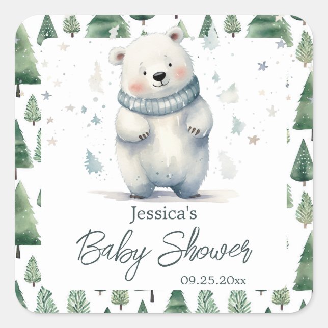 Sticker Carré Bearly Wait Teddy Bear Baby shower d'hiver (Devant)