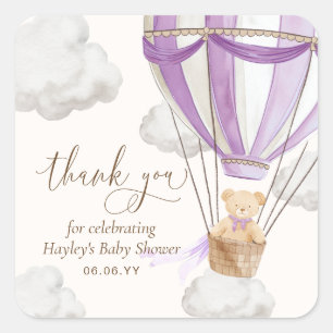 Sticker Carré Bearly Wait Teddy Bear Lilac Merci Baby shower