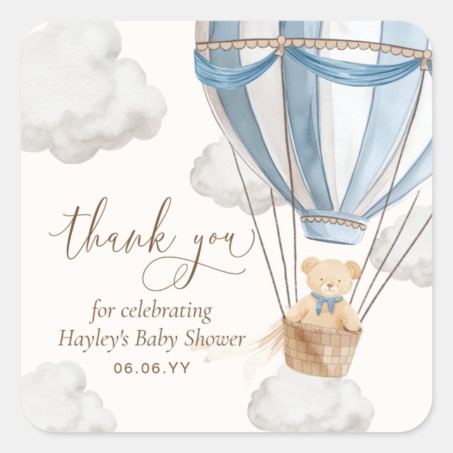 Sticker Carré Bearly Wait Teddy Bear Merci Baby shower (Devant)