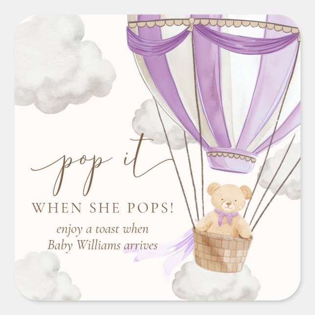 Sticker Carré Bearly Wait Teddy Ours Lilac Pop It When She Pops (Devant)