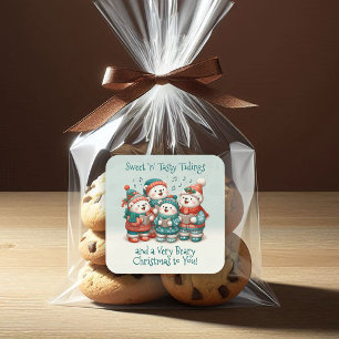 Sticker Carré Bears Polar mignon chante Avoir un Noël de très Bé