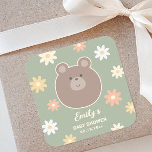 Sticker Carré Beary mignonne Ours En Teddy Printemps Baby shower