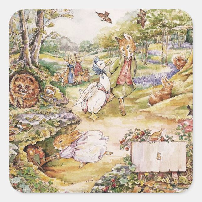 Sticker Carré Beatrix Potter Cute Peter et ses amis (Devant)