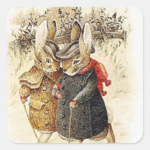 Sticker Carré Beatrix Potter - Peter Rabbit Walk d'hiver