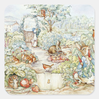 Sticker Carré Beatrix Potter Storybook Characters Garden