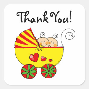 Sticker Carré Beau bébé garçon & fille jumeaux merci