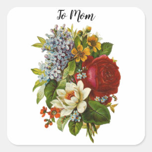 Sticker Carré Beau bouquet romantique d'été avec Rose rouge