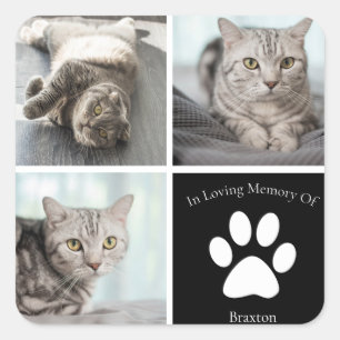 Sticker Carré Beau Cat Memorial Personnalisé Animaux de compagni