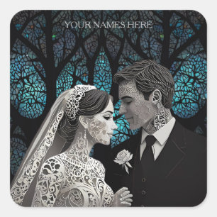 Sticker Carré Beau couple mariage sur un arbre de vie bleu