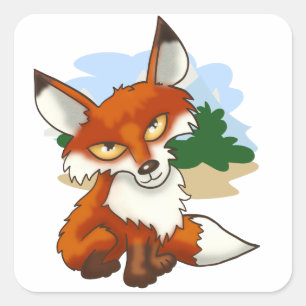 Sticker Carré Beau dessin Red Fox