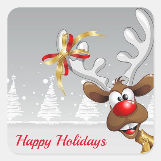 Sticker Carré Beau, Étonnant, Renne de Noël (Devant)