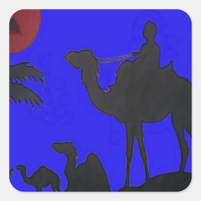Sticker Carré Beau Extraordinaire Sunset Camel Safari Art Imprim (Devant)