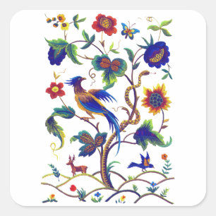 Sticker Carré Beau Jacobean Bird of Paradise Broderie