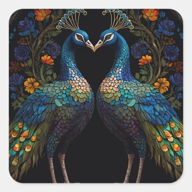 Sticker Carré Beau Majestic Peacock Couple Cushion (Devant)