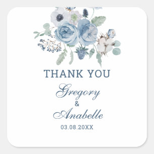 Sticker Carré Beau Mariage Floral bleu cendres