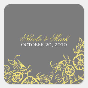 Sticker Carré Beau Mariage floral jaune et gris