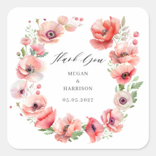 Sticker Carré Beau Merci de fleur de pavot rose Carré